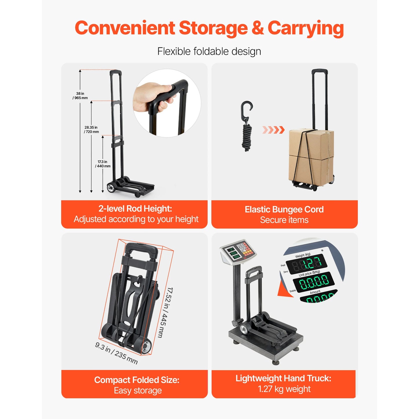 Folding Hand Truck 110 lbs - Collapsible Luggage Cart