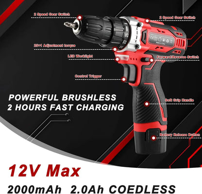 138-Piece Tool Set with 12V Cordless Drill & Tool Box