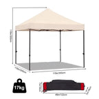 3x3m Pop Up Canopy Tent, Instant Setup, Vented Roof, Waterproof, for Beach, Patio, Camping, with Bag, 8 Stakes & 4 Ropes