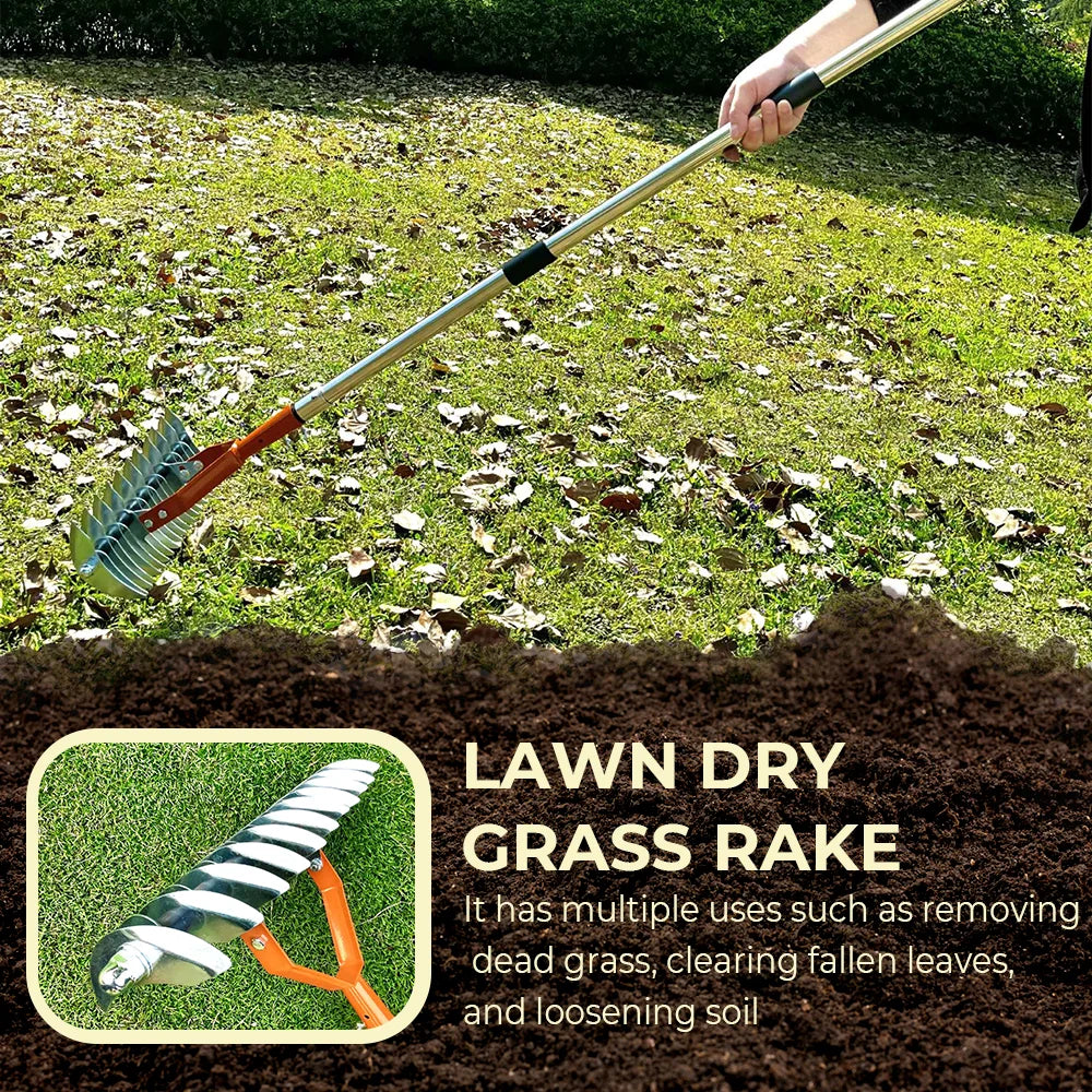Thatch Rake for Lawn Care Detachable Dethatching Rake Garden Leaf Rake Soil Cultivator Lawn Aerator Tool with Adjustable Handle