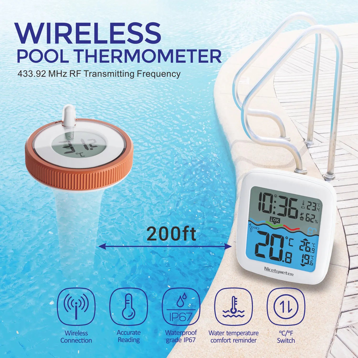 Wireless Pool Thermometer Floating Water Temperature Sensor With LCD Receiver For Swimming Pool Bathtub Aquarium Spa Fish Pond
