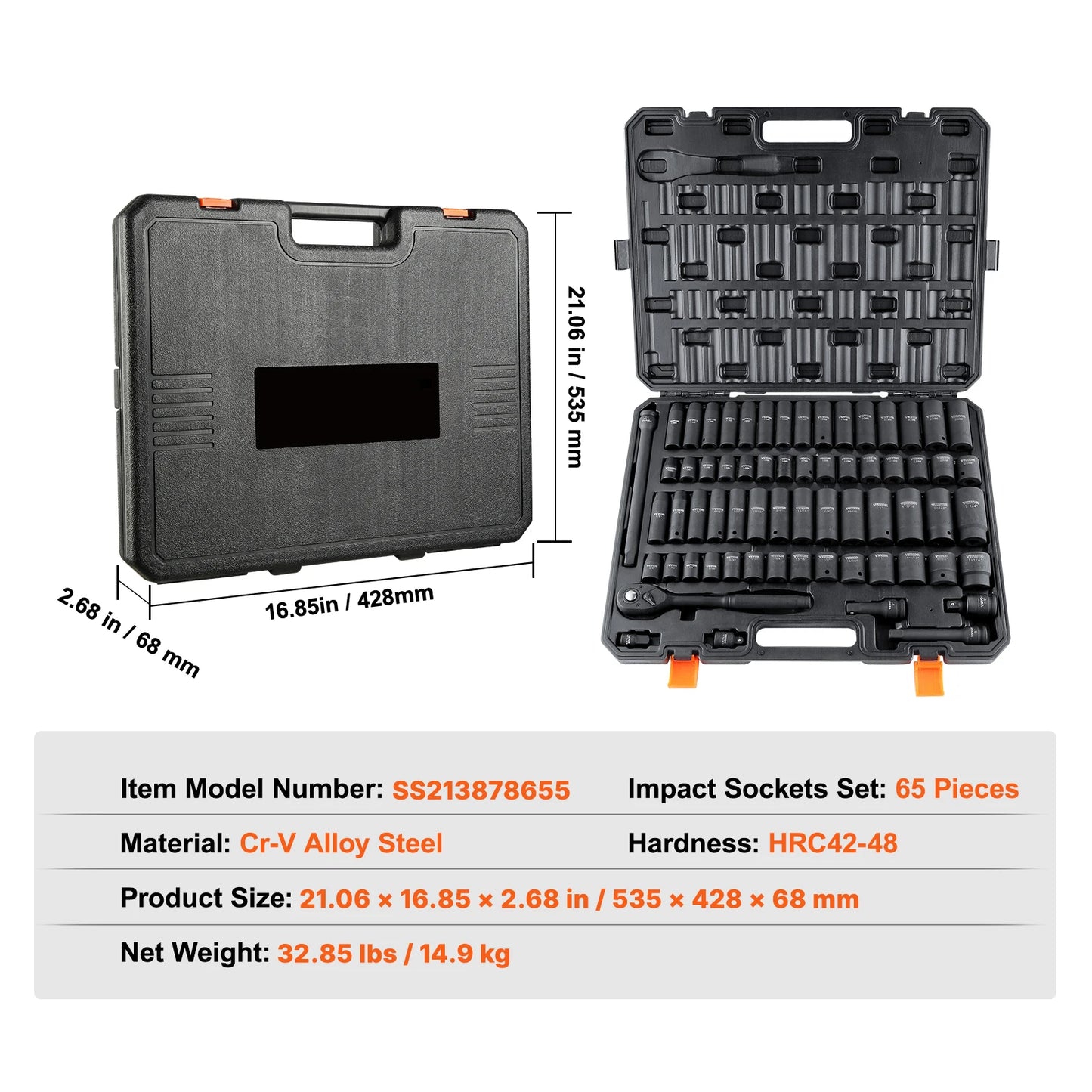 1/2" Drive Impact Socket Set - Cr-V Alloy Steel