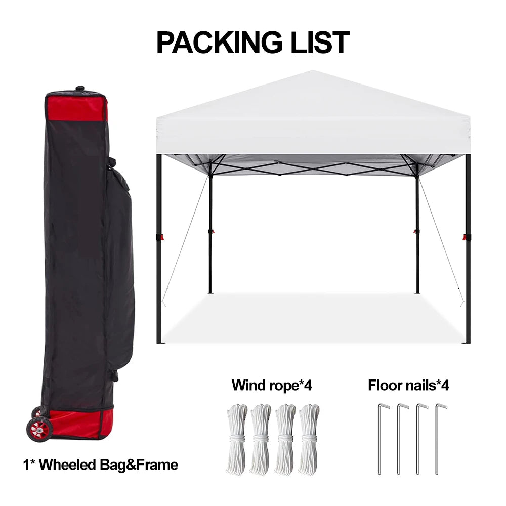 3x3m Pop Up Canopy Tent, Instant Setup, Vented Roof, Waterproof, for Beach, Patio, Camping, with Bag, 8 Stakes & 4 Ropes