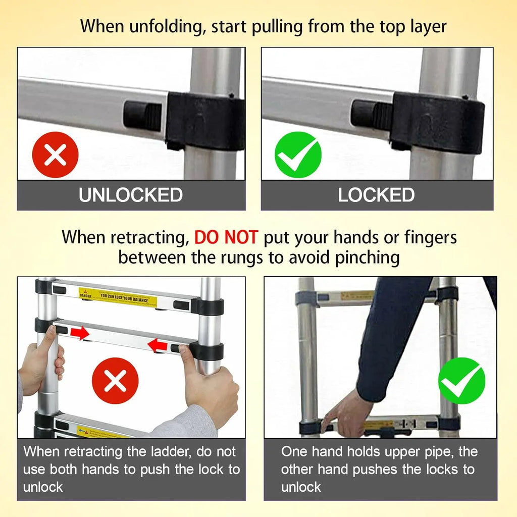 Telescoping Ladder Stainless Steel Folding Ladder Portable Extendable Loft Ladder Capacity Max Load 150kg/330lb,EN131