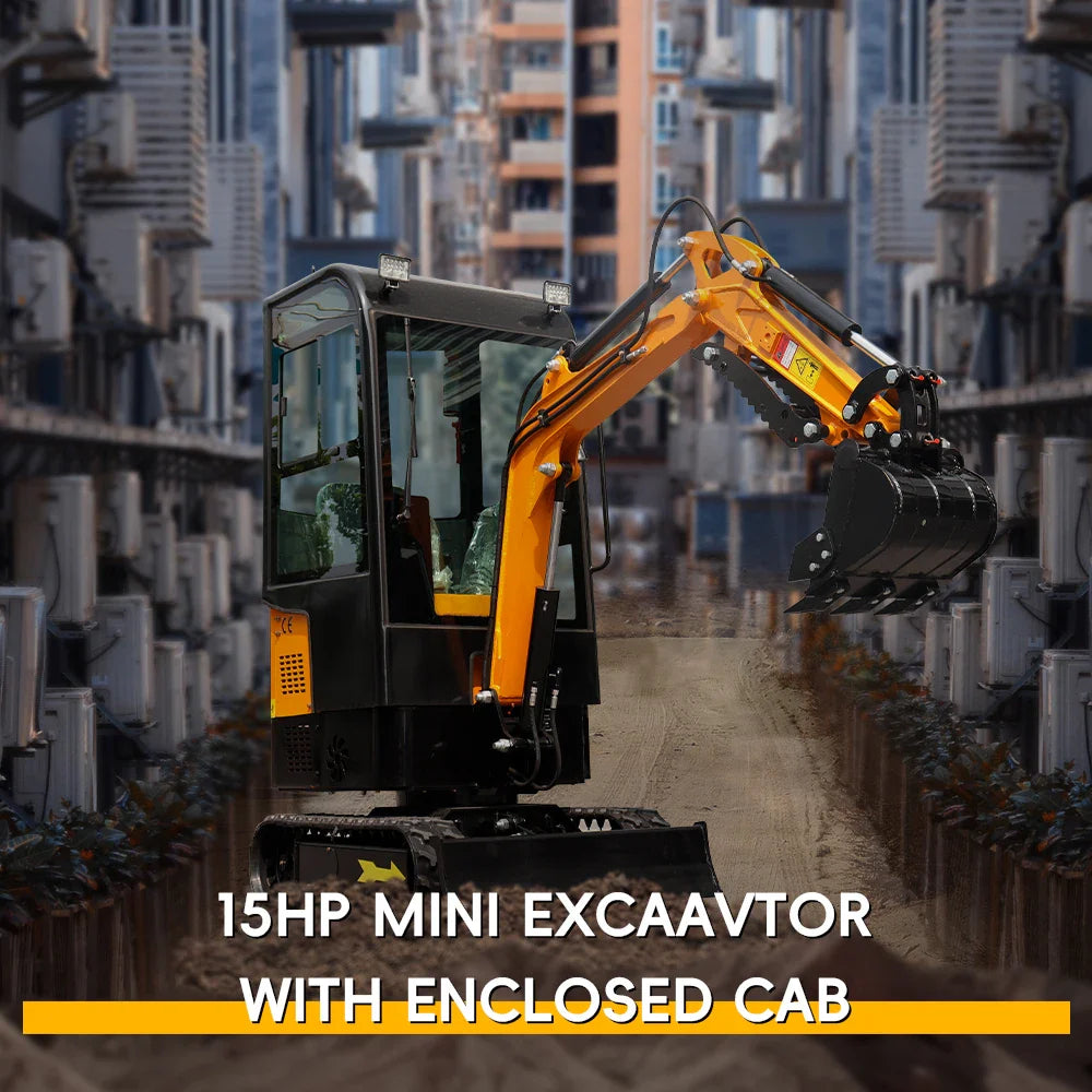 Mini Excavator 1 Ton Crawler Excavator 13.5HP B&S Engine Enclosed Cab Samll Digger Door to Door Shipping