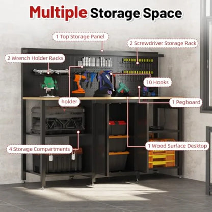 60" Workbench with Garage Cabinet Storage 2000 lbs