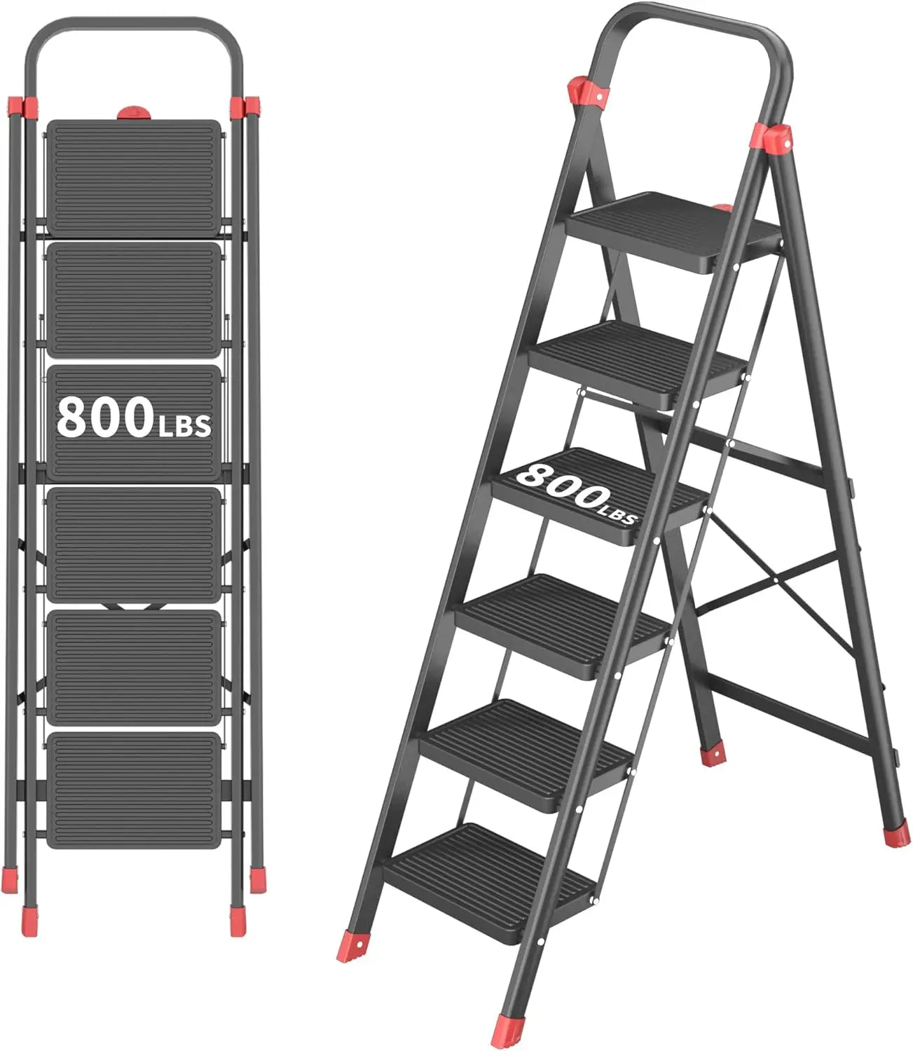 6-Step Foldable Step Ladder Stool with Handle, Anti-Slip Wide Pedals & Feet, 800lbs Capacity, Sturdy Stepstool Folding for Adult