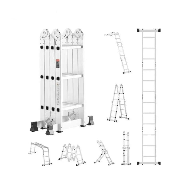 Multi-Purpose Folding Ladder 7-in-1 Tall Step Ladder A Frame Adjustable Telescoping for Household Outdoor Work