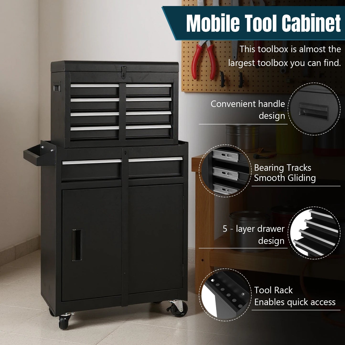 Large Rolling Mechanic Tool Cabinet with Double Door