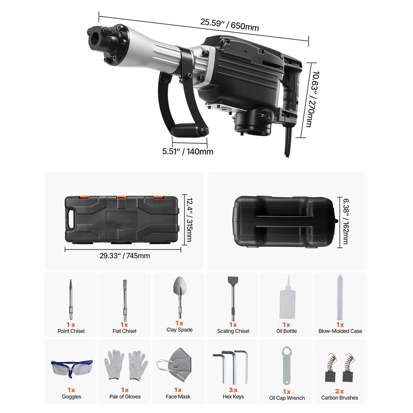 2800W Demolition Jack Hammer 1200 BPM with Case