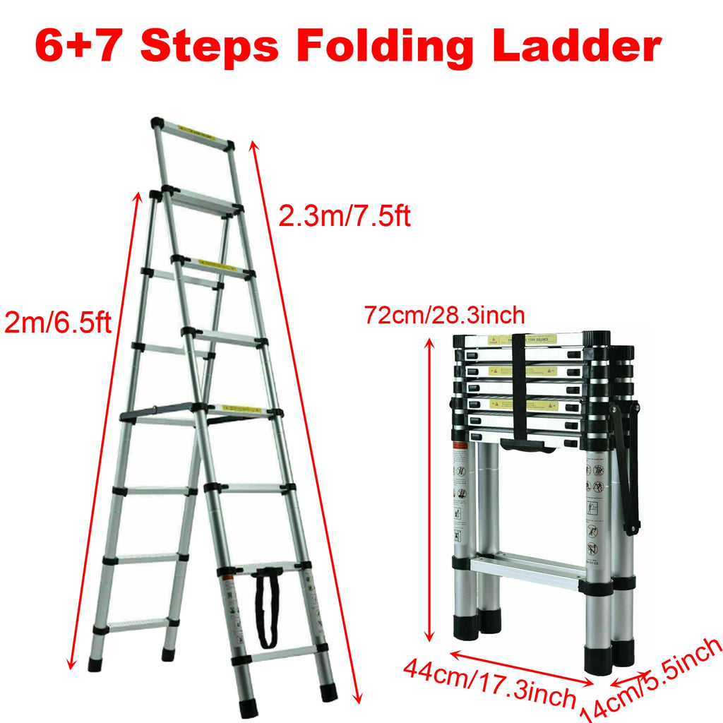 4/5/6 Step Folding Extension Ladder, Aluminum Portable Compact Safety Loft Ladders, 330 LBS Max Load, EN131