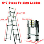 4/5/6 Step Folding Extension Ladder, Aluminum Portable Compact Safety Loft Ladders, 330 LBS Max Load, EN131
