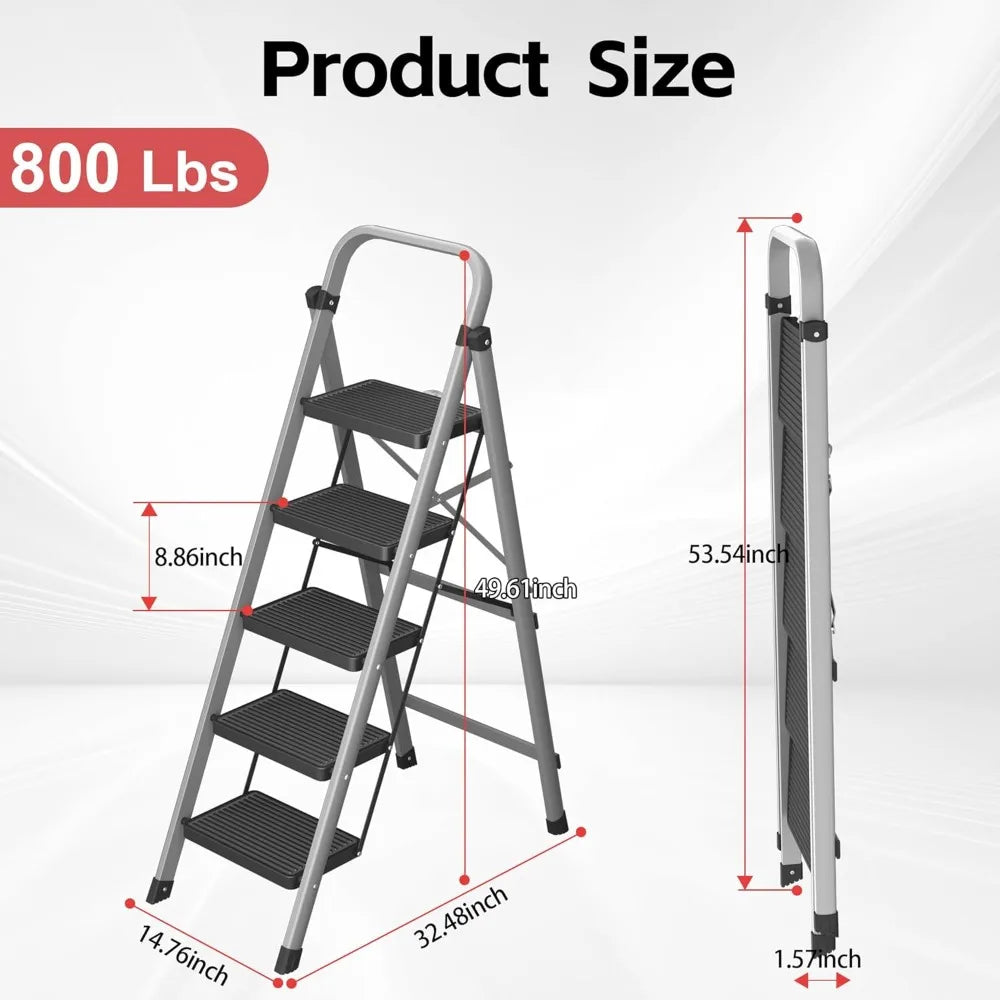 5-Step Folding Ladder 800 lbs with Handle - Anti-Slip