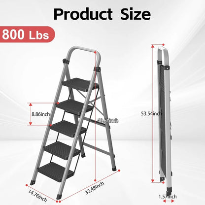 5-Step Folding Ladder 800 lbs with Handle - Anti-Slip