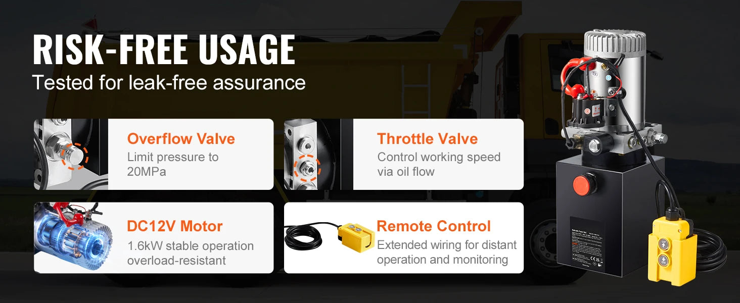 Hydraulic Pump 4-20 Quart Dump Trailer Pump Single Acting Dump Trailer Pump DC 12V Hydraulic Power Unit for Car Lifting