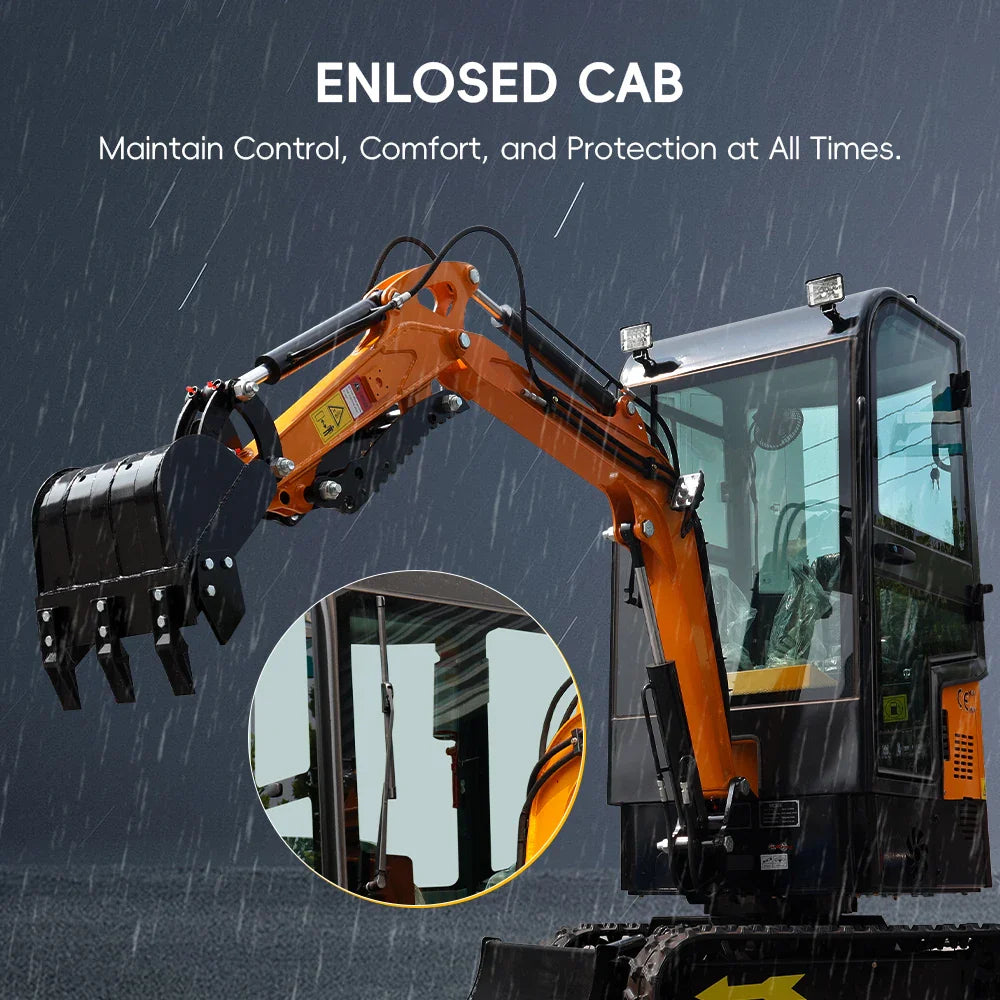 Mini Excavator 1 Ton Crawler Excavator 13.5HP B&S Engine Enclosed Cab Samll Digger Door to Door Shipping