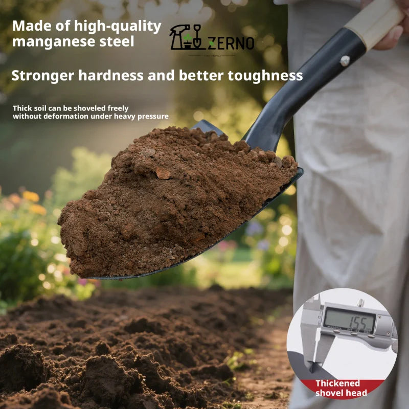 Manganese Steel Wooden Handle Shovel Spade Household Outdoor Gardening Farming Artifact Family Essential for Soil Loosening