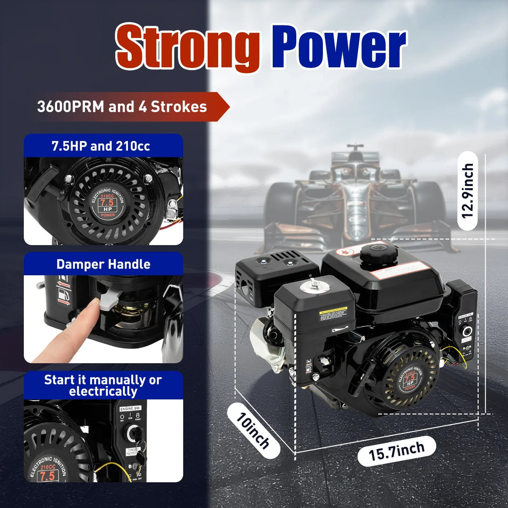 7.5HP 210cc 4-Stroke Petrol Engine With Electric Start Engine Single Cylinder for Compressor Scarifier Lawnmower Go Kart