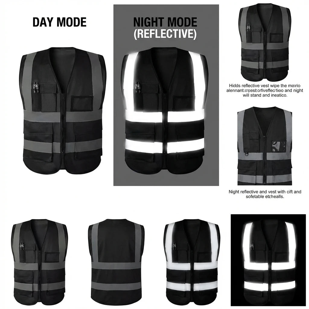 Reflective Safety Vest with Zip & Multi Pockets