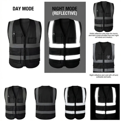 Reflective Safety Vest with Zip & Multi Pockets