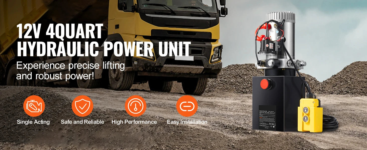 Hydraulic Pump 4-20 Quart Dump Trailer Pump Single Acting Dump Trailer Pump DC 12V Hydraulic Power Unit for Car Lifting