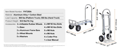Industrial Folding Hand Truck Aluminum - Collapsible Cart