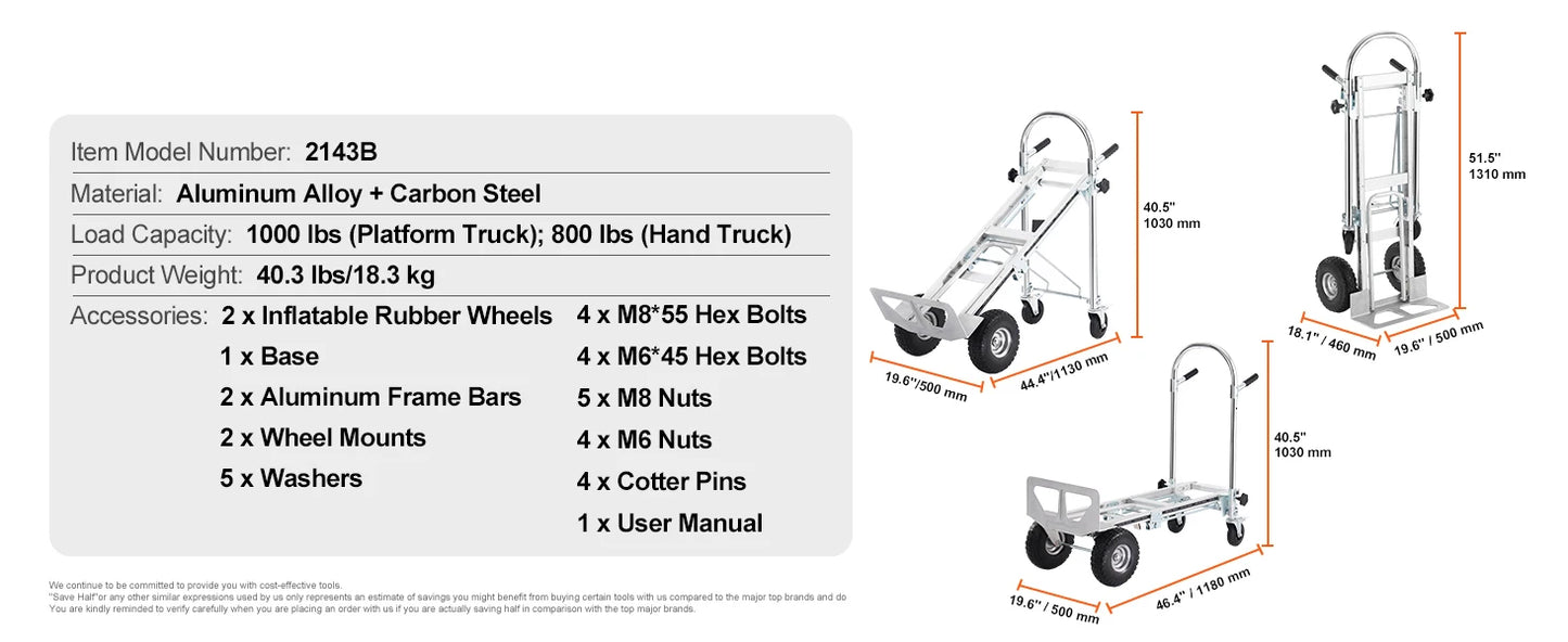 Heavy Duty Aluminum Folding Hand Truck - Warehouse