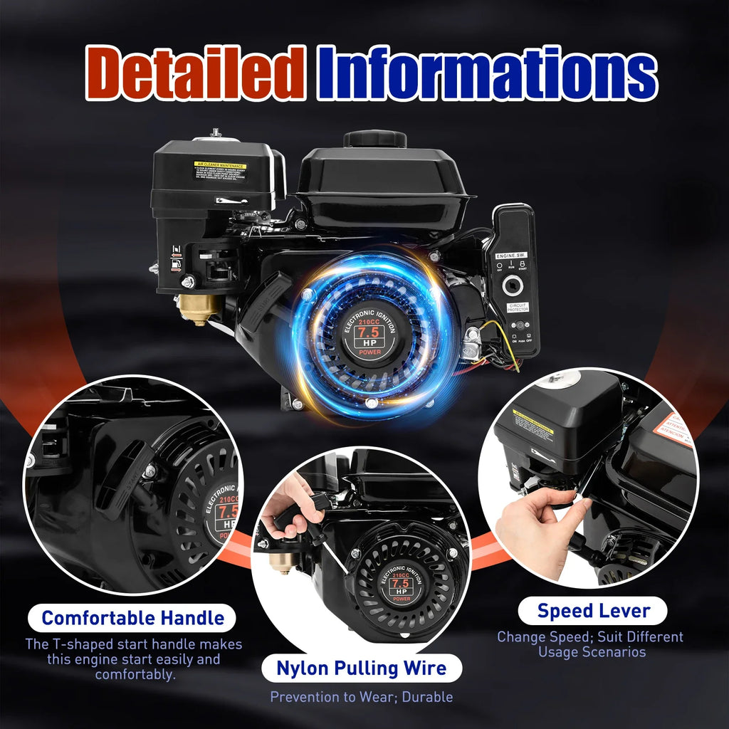 7.5HP 210cc 4-Stroke Petrol Engine With Electric Start Engine Single Cylinder for Compressor Scarifier Lawnmower Go Kart