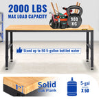2000 lbs Adjustable Garage Workbench 48/61" L x 20" W Work Table with 28.3"-38.1" Height & Hardwood Top for Office Home