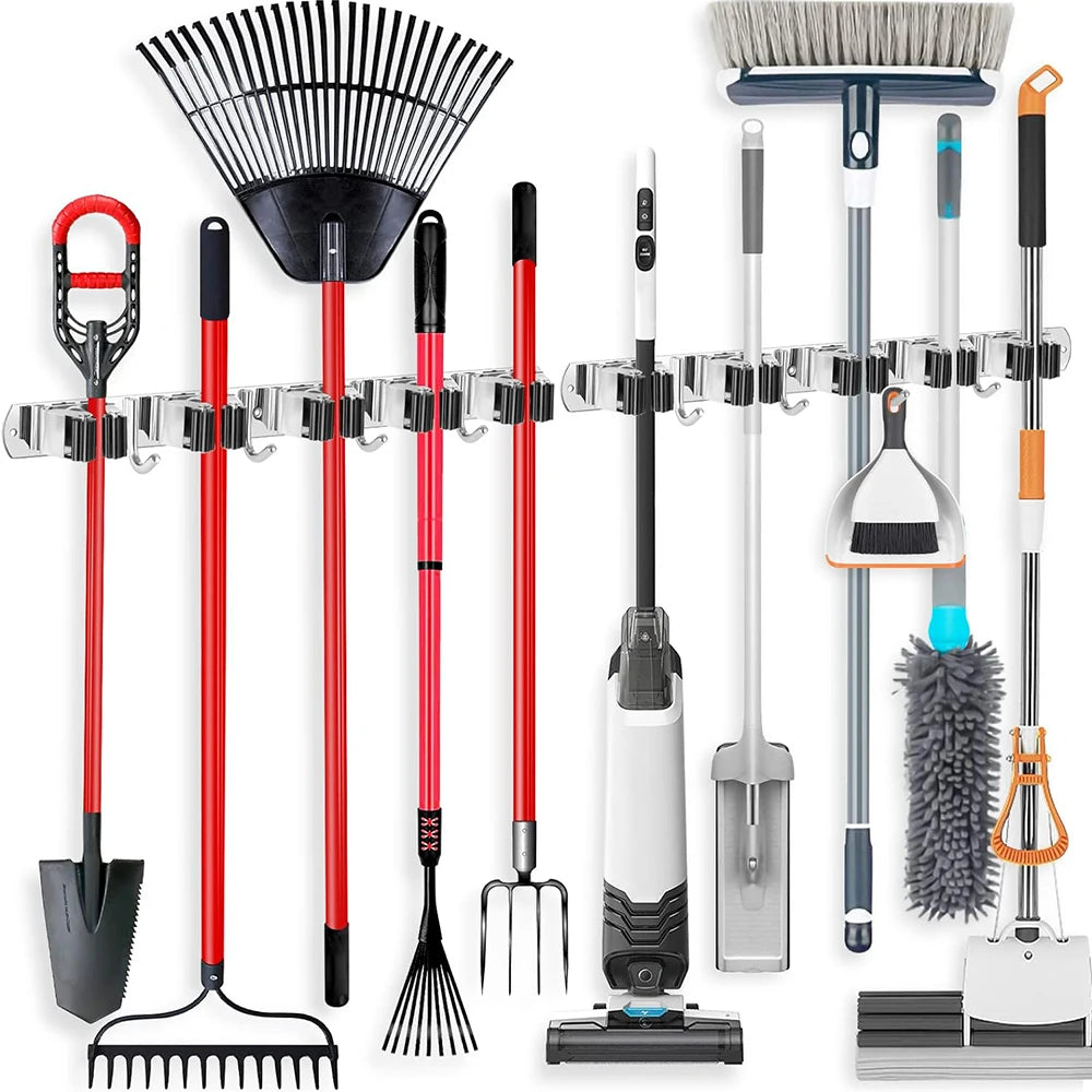 Wall Mount Stainless Steel Mop & Broom Storage Rack