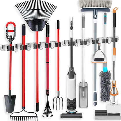 Wall Mount Stainless Steel Mop & Broom Storage Rack