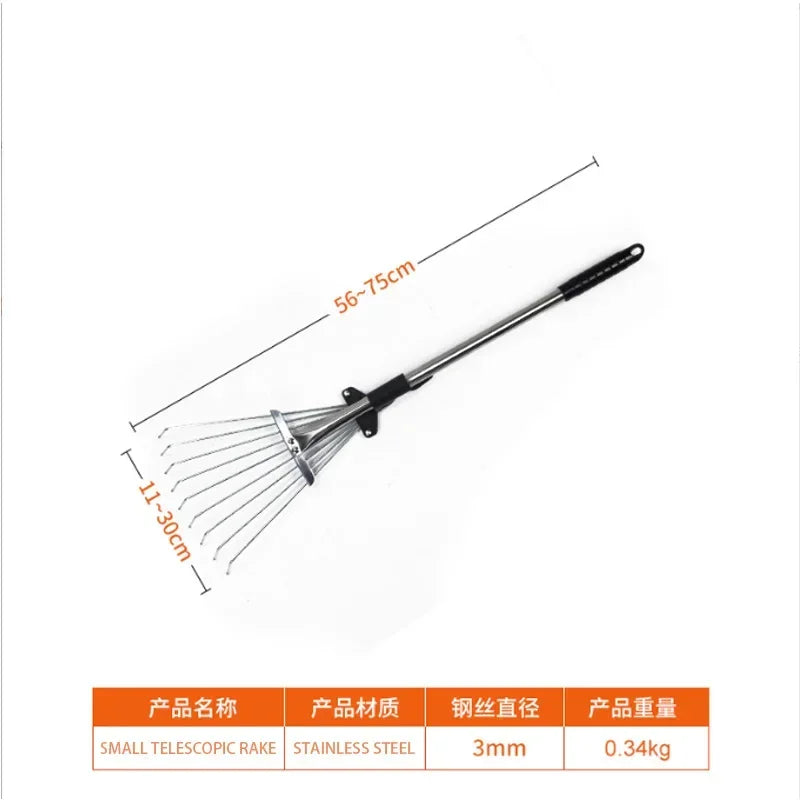 Small Garden Rake Quick Sweep Adjustable Aluminum Alloy Multi Toothed Comfortable To Grip Garden Leaf Rake for Lawn