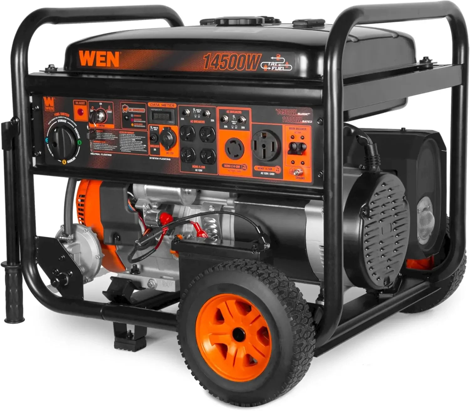 14,500-Watt 120V/240V Tri-Fuel Generator, Transfer-Switch Ready with Electric Start, Wheel Kit, an
