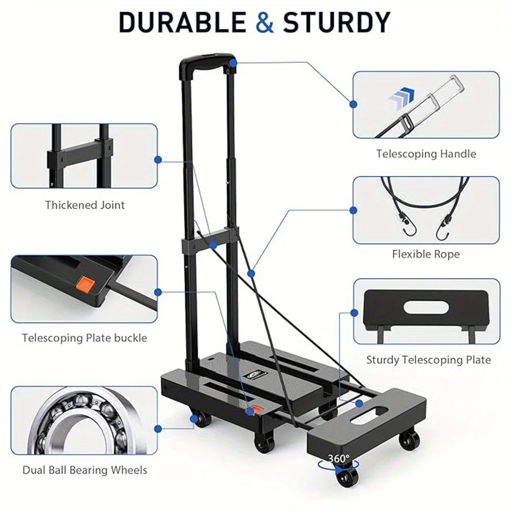 Heavy Duty Folding Hand Truck 500 lbs - 6 Wheels