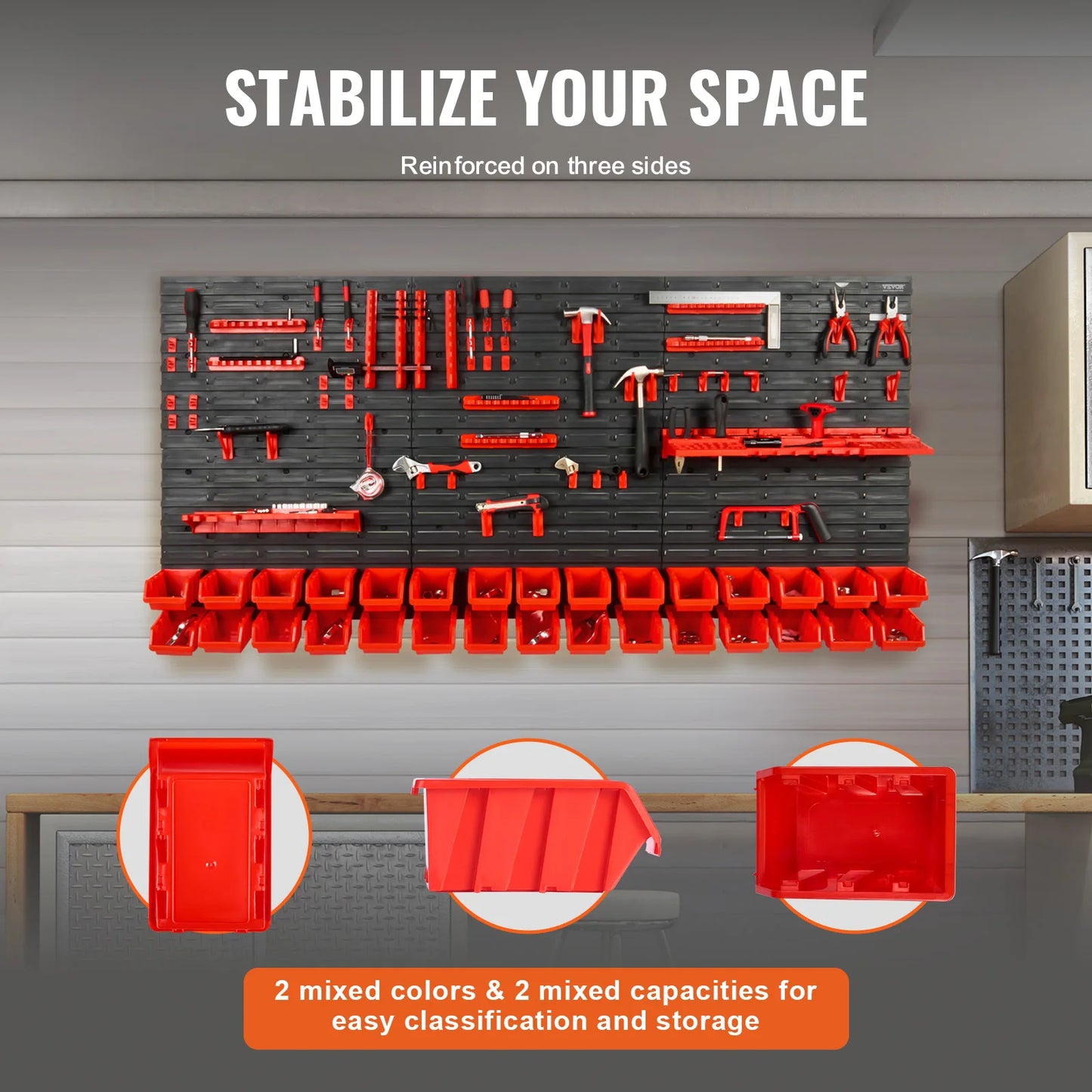 30-Bin Wall Mounted Parts Rack Organizer with Hooks