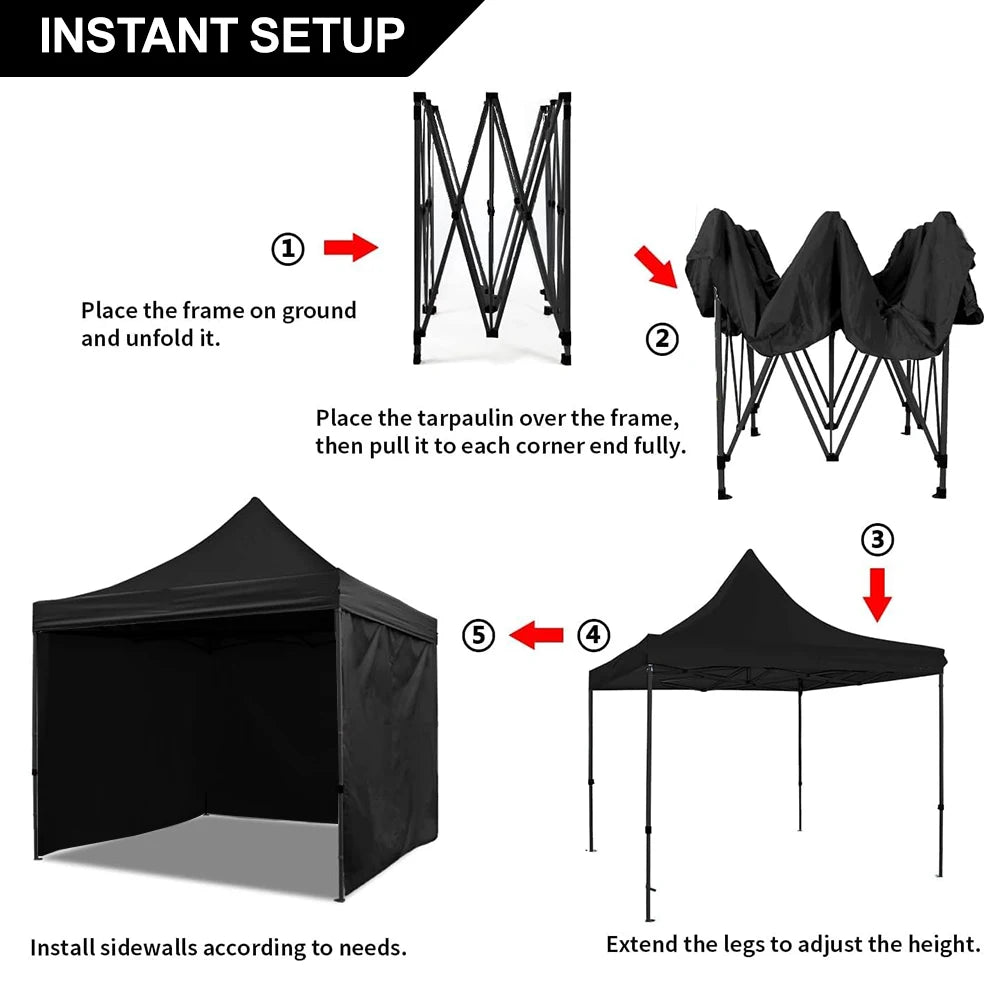 3x3m Pop Up Canopy Tent, Instant Setup, Vented Roof, Waterproof, for Beach, Patio, Camping, with Bag, 8 Stakes & 4 Ropes