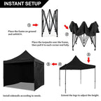 3x3m Pop Up Canopy Tent, Instant Setup, Vented Roof, Waterproof, for Beach, Patio, Camping, with Bag, 8 Stakes & 4 Ropes