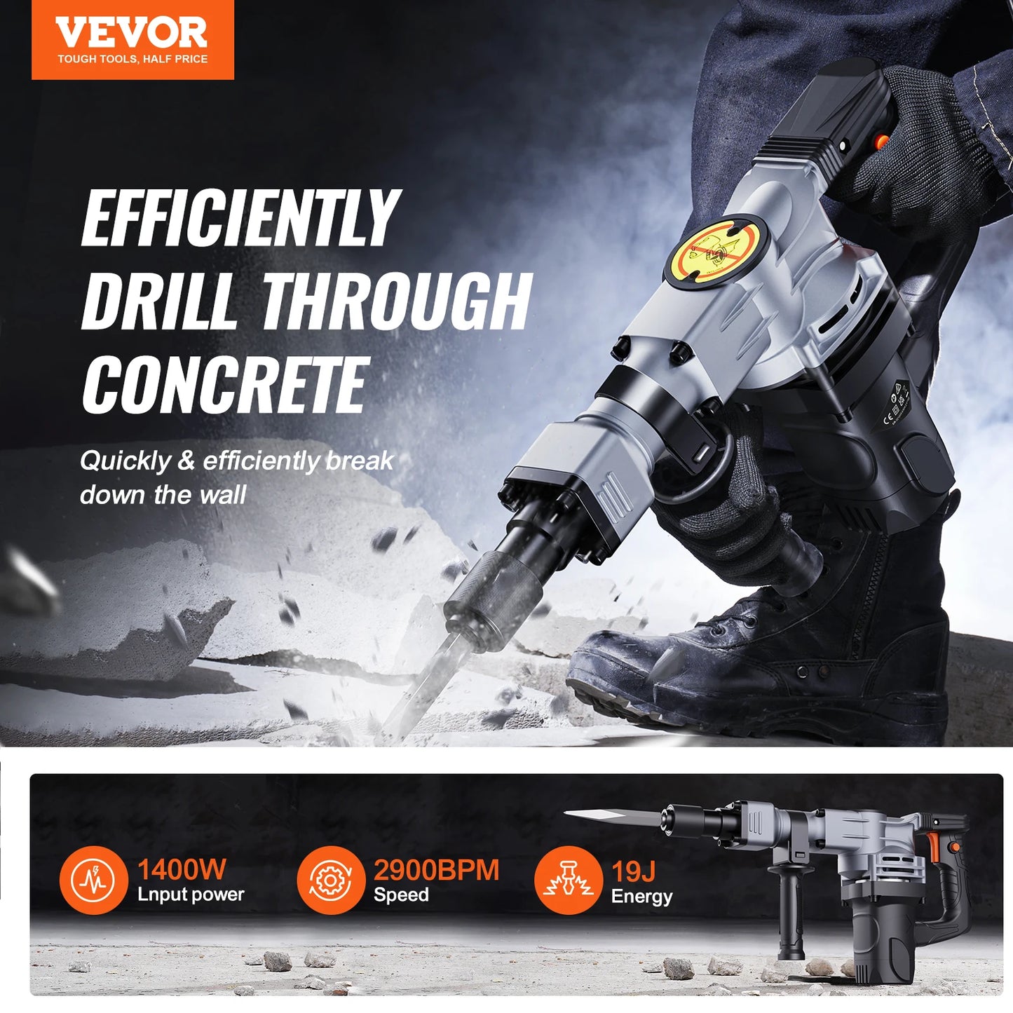 Electric Jack Hammer 1400W 2900 BPM - Black