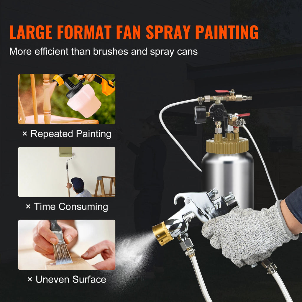 2L/0.5gal Spray Paint Pressure Pot Tank Lightweight Air Paint Pressure Pot 1.8mm Nozzle Spray Paint Gun 3m Hoses