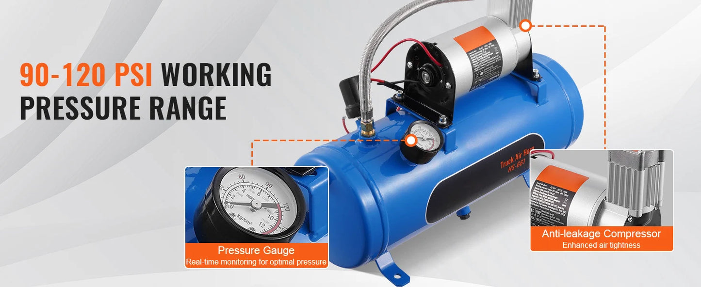 12V Train Horn Air Compressor with 3/6L Tank, 120 PSI
