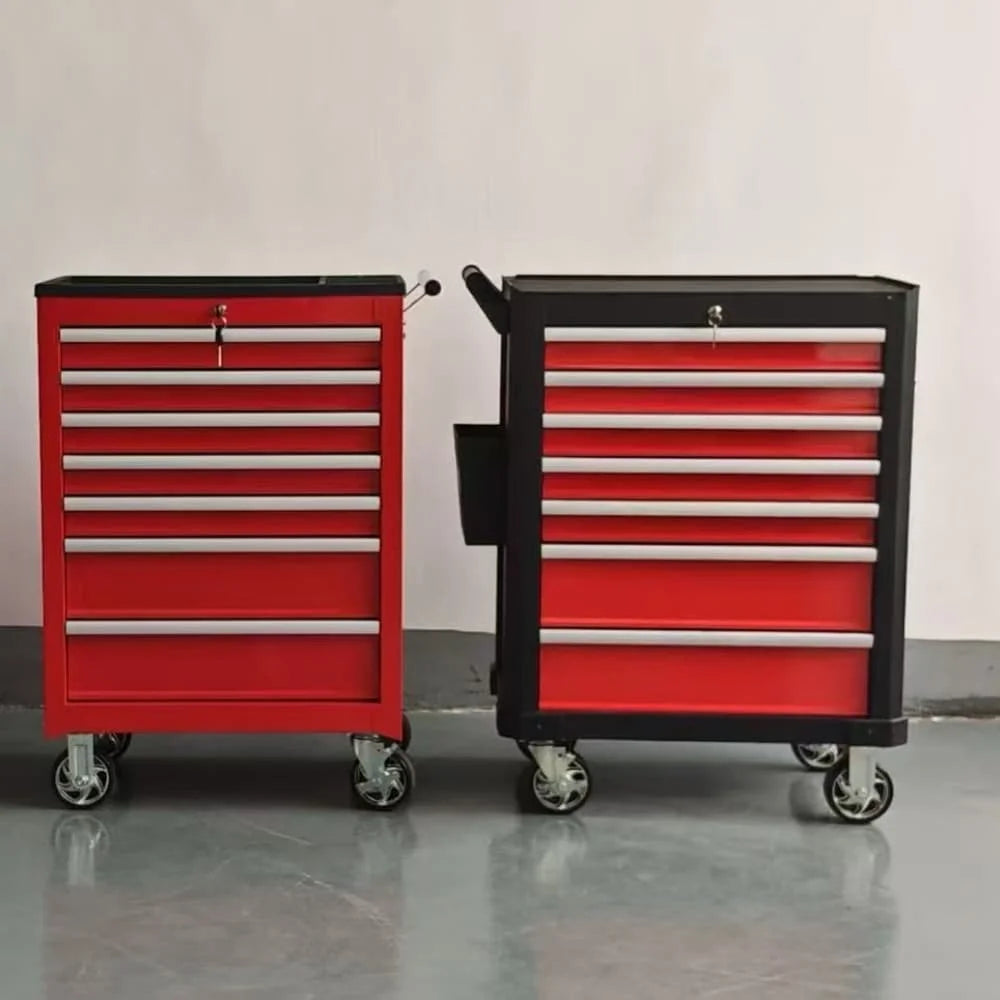 7-Drawer Mechanic Tool Cabinet with Wheels - Red/Black