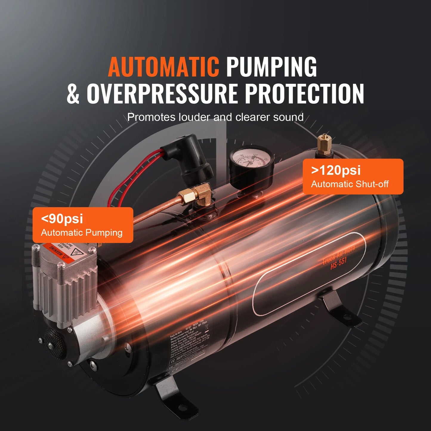 12V Train Horn Air Compressor with 3L Tank, 120 PSI