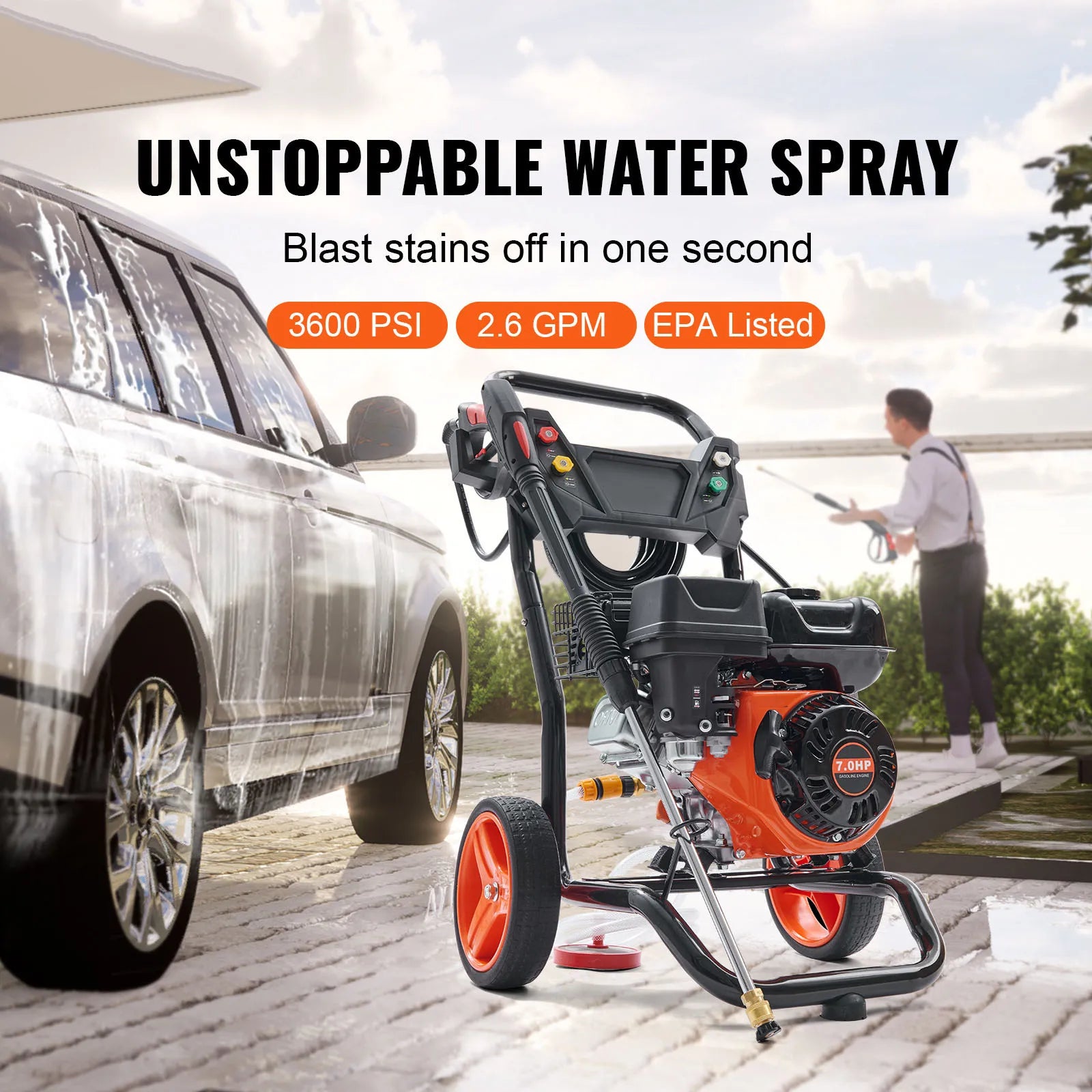 Gas Pressure Washer 3600 PSI 2.6 GPM Gas Powered Pressure Washer with Copper Pump Spray Gun and Extension Wand 5Nozzles