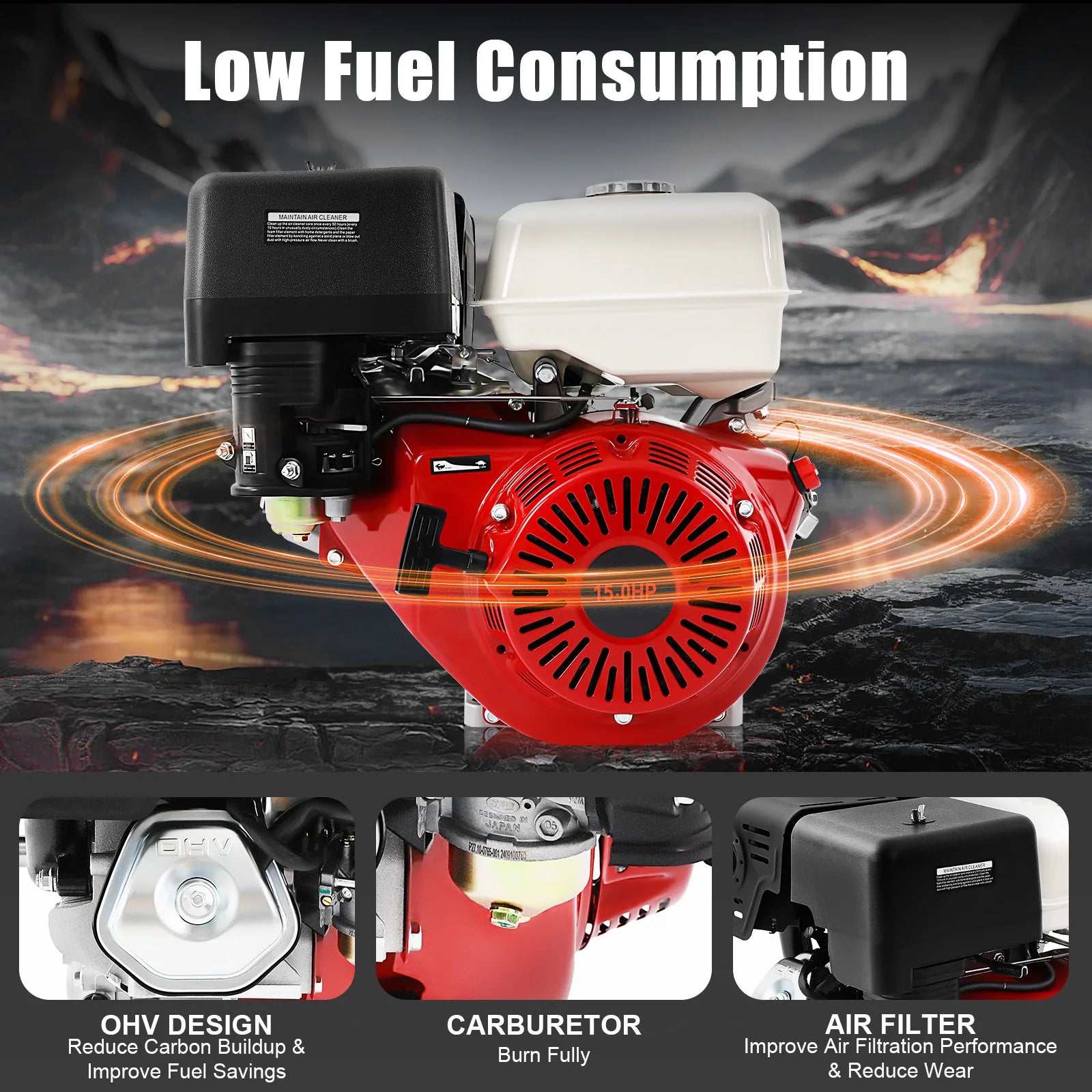 9700w 15HP Gasoline Engine 4 Stroke Aluminum Alloy Iron Material Engine 420cc High-Power Garden Tool Gas Motor for Farm