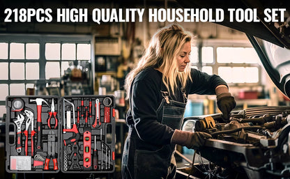 218-Piece Home & Auto Repair Tool Kit with Case
