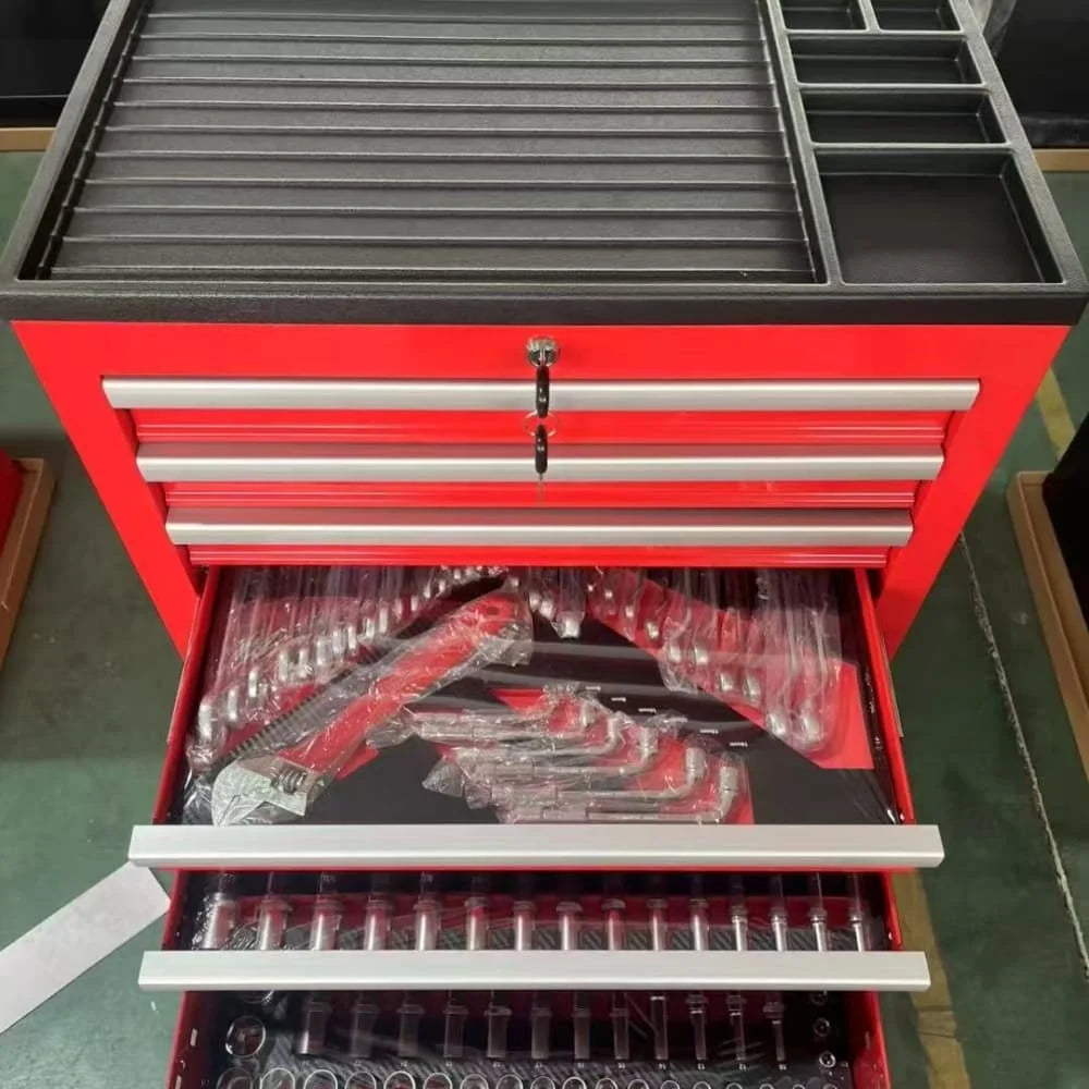 7-Drawer Mechanic Tool Cabinet with Wheels - Red/Black