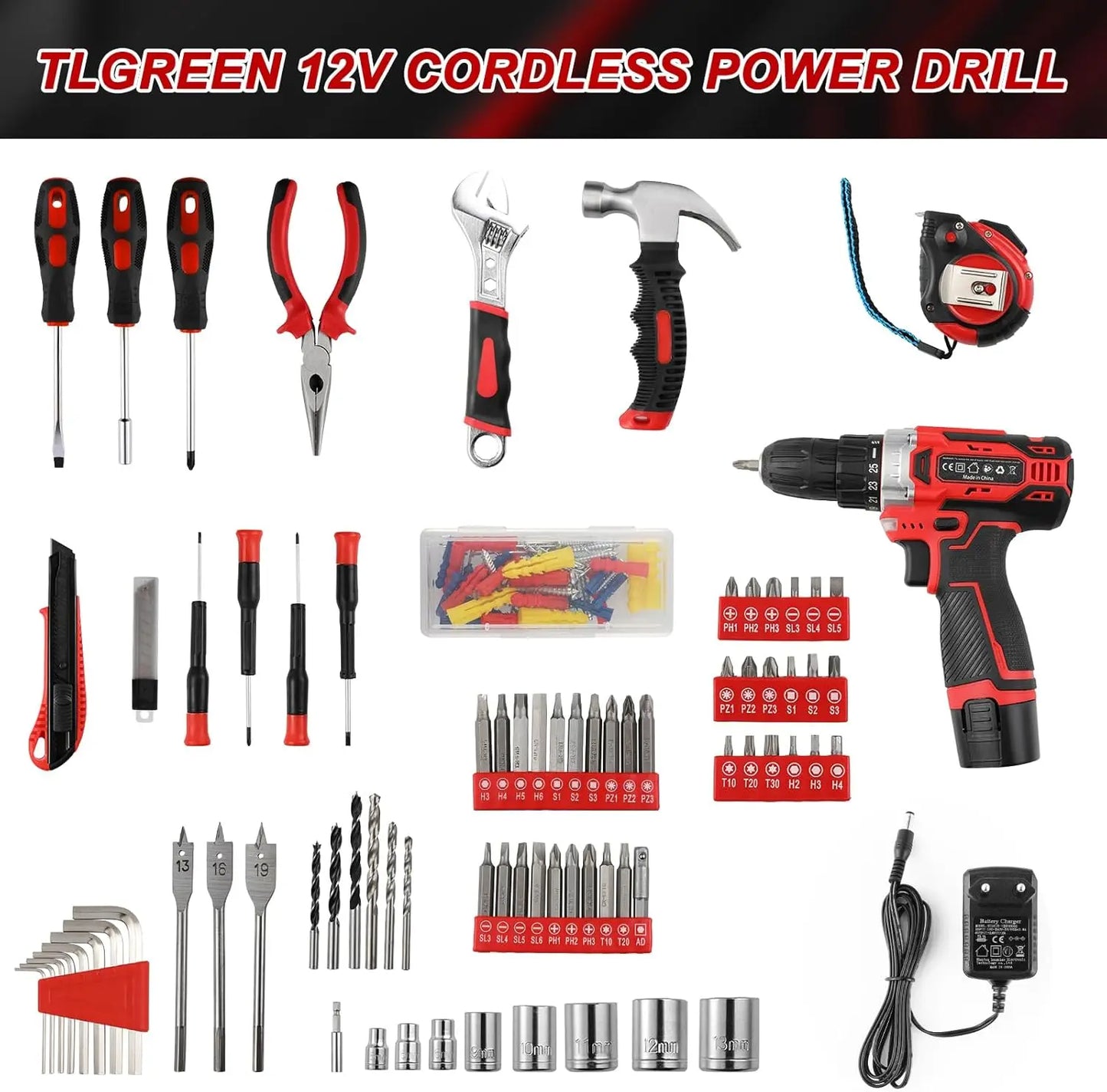 138-Piece Tool Set with 12V Cordless Drill & Tool Box