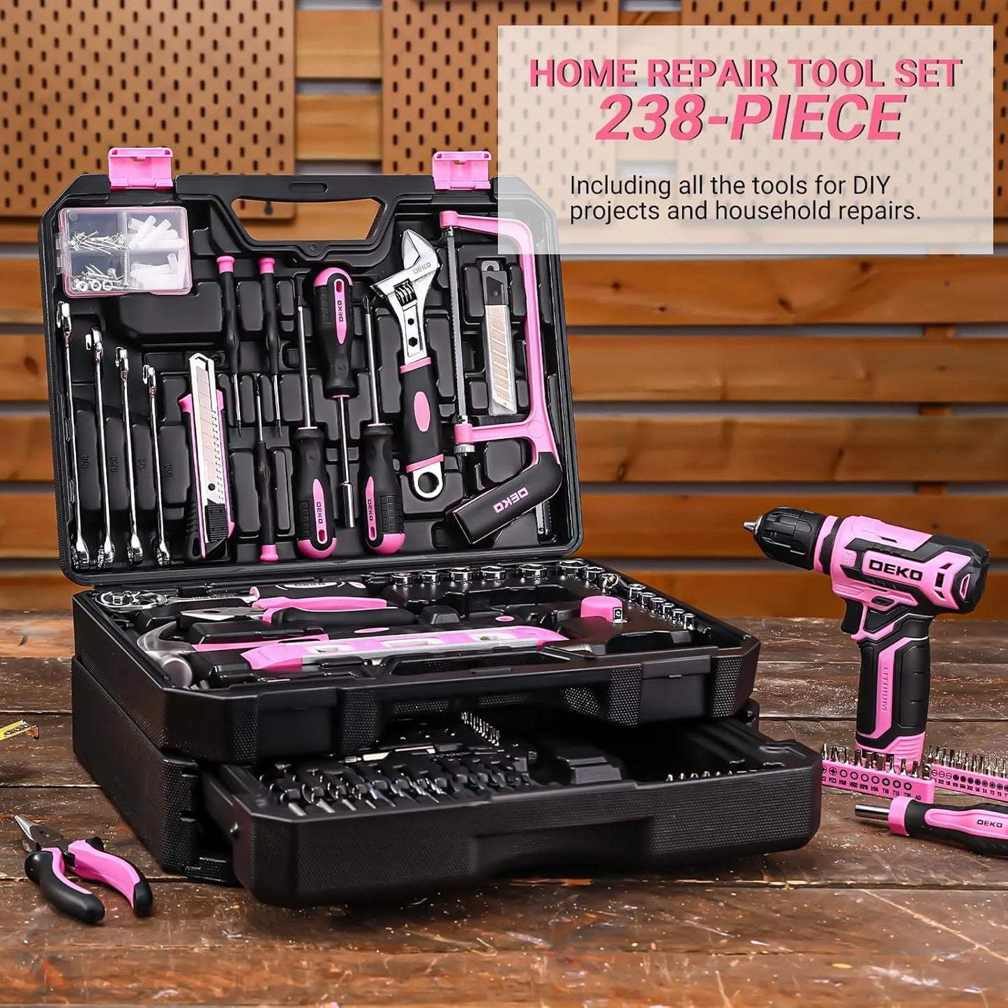 Home Mechanic Tool Kit with 12V Cordless Drill