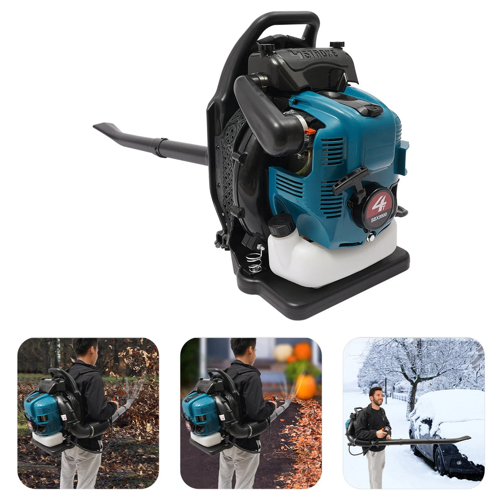 75.6CC 4 Stroke Backpack Leaf Blower 2.6KW Gasoline Powered Engine Lawn Blower Cordless Snow Dust Blowing Cleaning Tool 7000Rpm