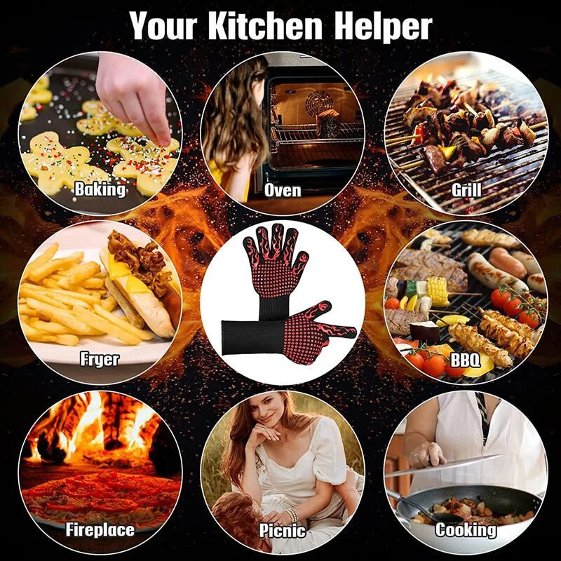 Temperature Resistance Microwave Oven Gloves Oven Mitts 500-800 Degrees Fireproof Barbecue Heat Insulation BBQ Gloves